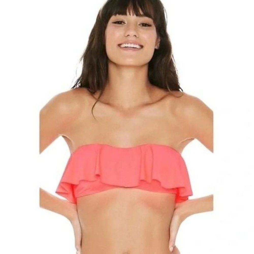 L*Space Lynn Ruffle Bikini Tube Swim Top Peach Pink Fruit‎ Punch Sz Medium